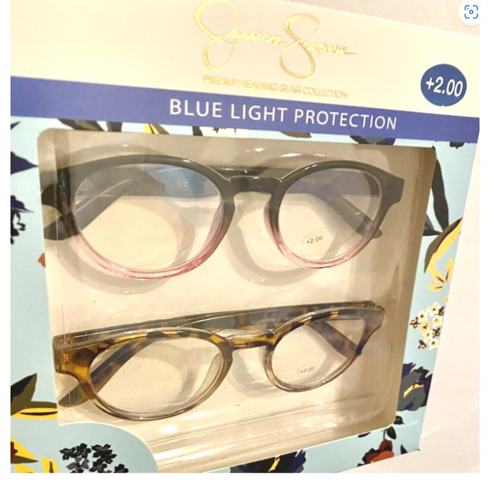 Set of 2 Jessica Simpson Reading Glasses with Blue Light Protection +2.00